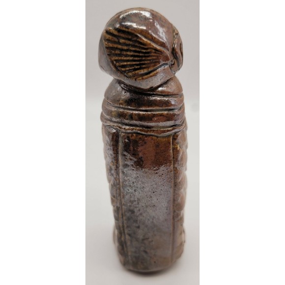 Vintage Fish Pottery Brown Signed Bud Vase Scales Tail Eyes Small Fisherman - Picture 3 of 7